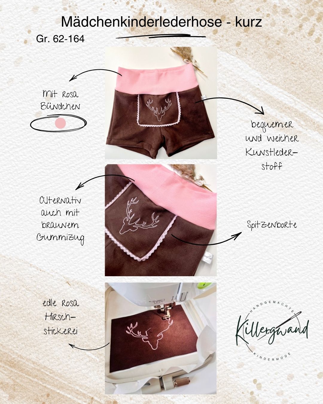 Rosa Kinderlederhose - kurz